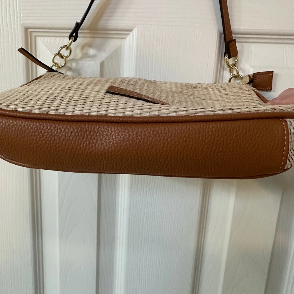 Nanette Lepore Neutral Beige Brown Gold Straw Woven Mini Shoulder Bag